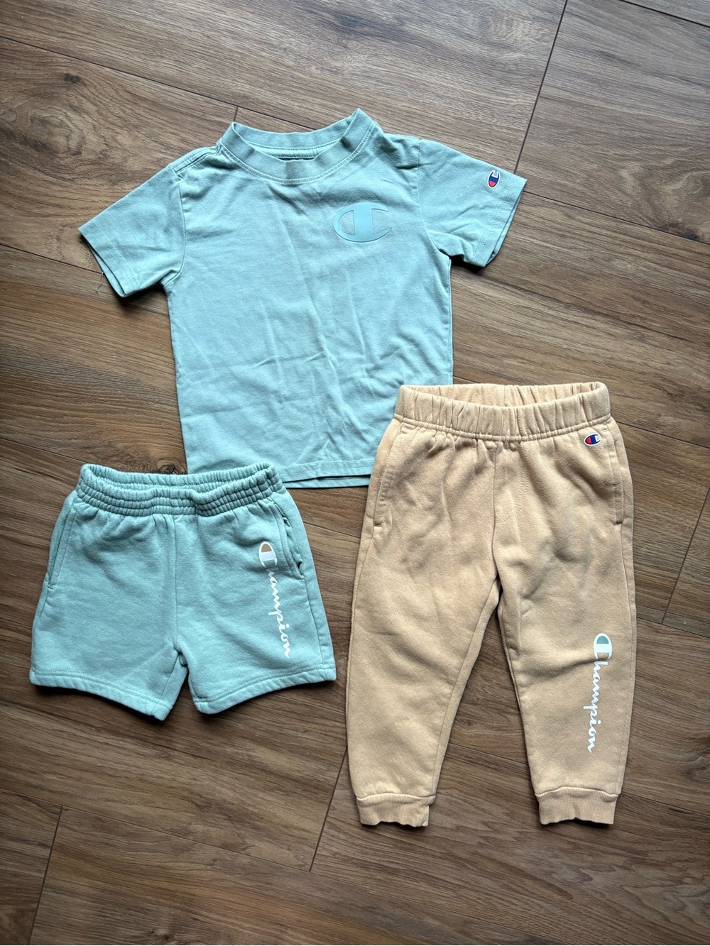 Champion Kids Teal Top & Shorts with Tan Joggers Set